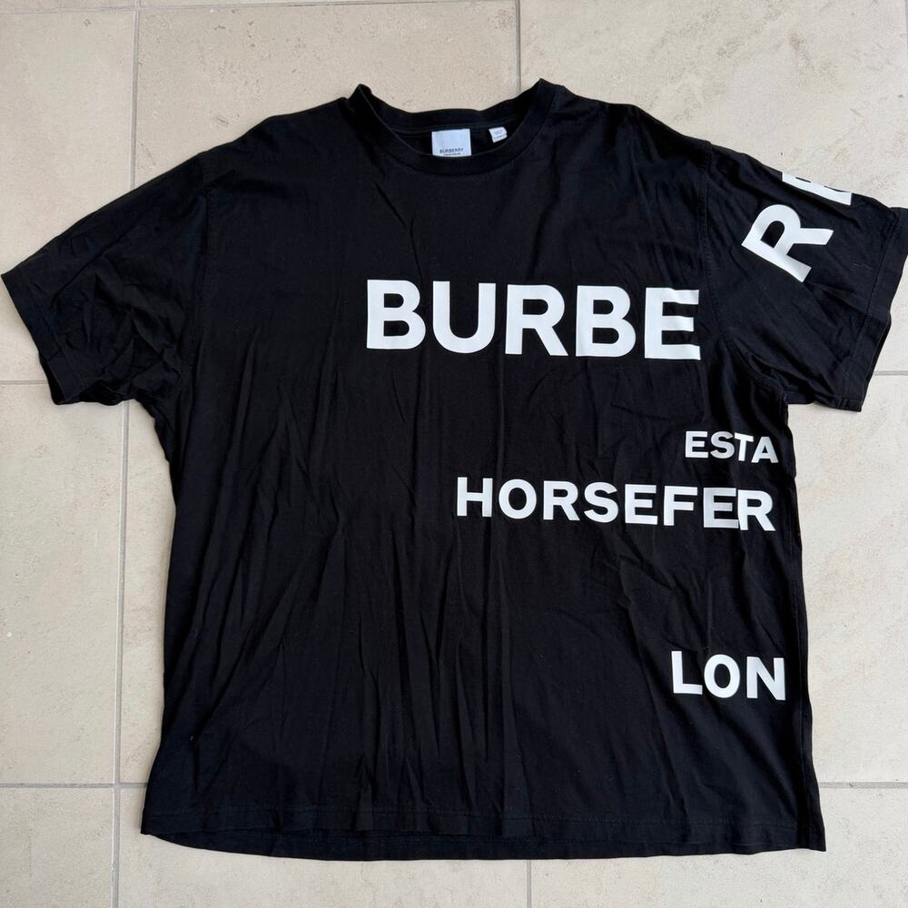 Burberry Black Logo Graphic T-Shirt XL Horseferry Print Designer Tee